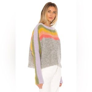 Free People See the Rainbow Grey Rainbow Striped Sweater